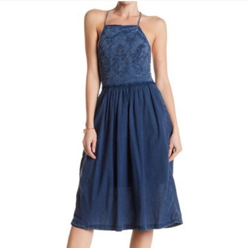 Lucky Brand Schiffli Blue Midi Dress